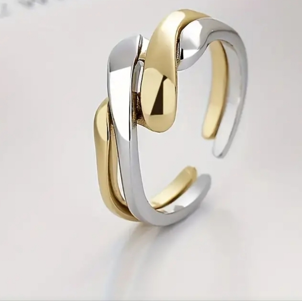 Wrapped Gold Tone Silver Tone Adjustable  Ring OSFM